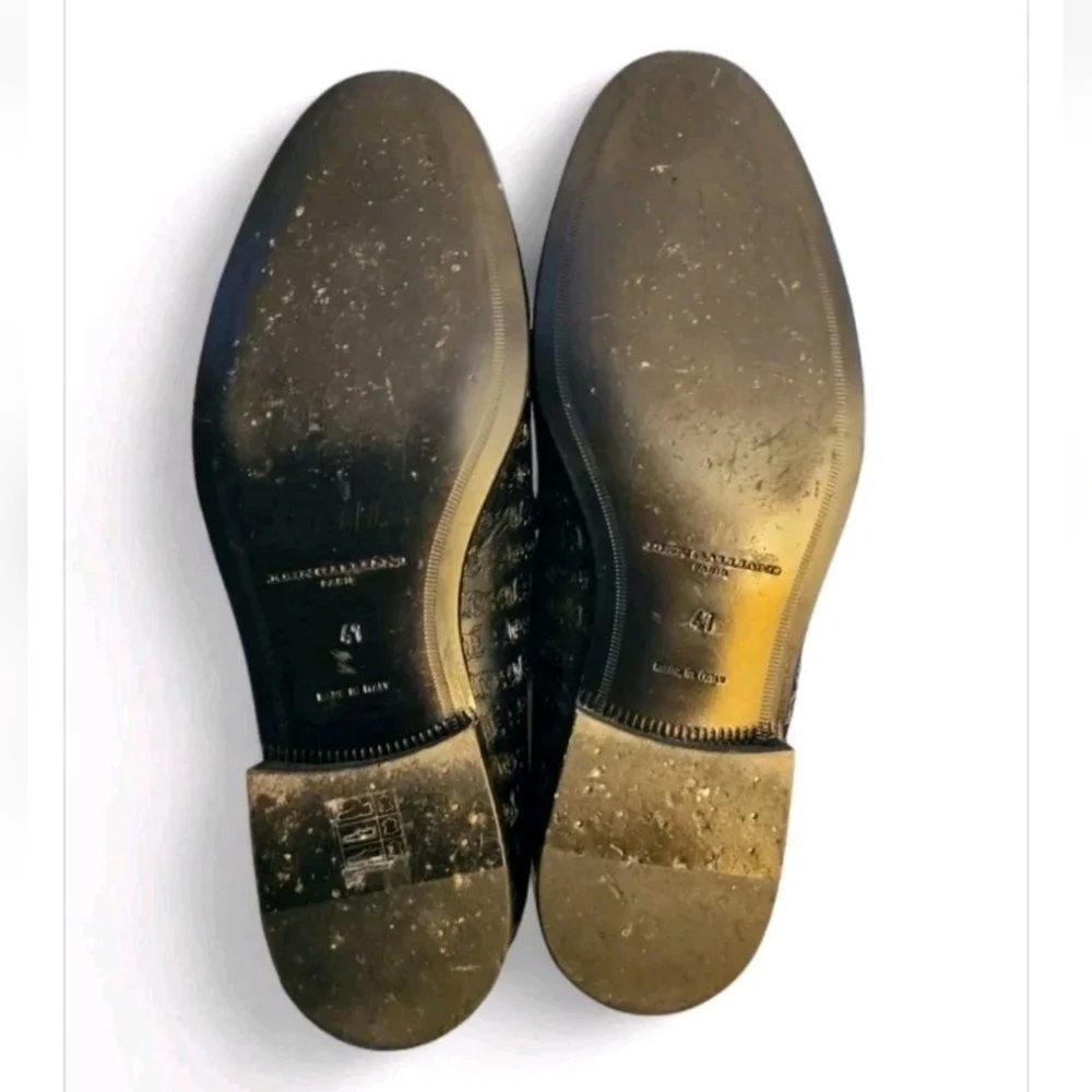 John Galliano Mens Textured Leather Loafers Black Shoes Size US 8 EU 41 Luxury